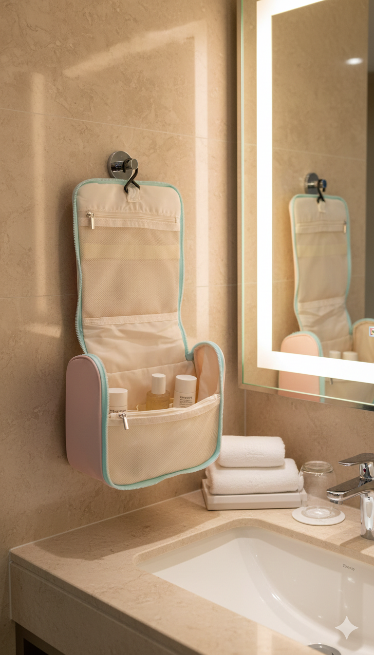 Neceser Colgante de Viaje Organizador Plegable Color Rosa y Verde Been Love Yoyoso