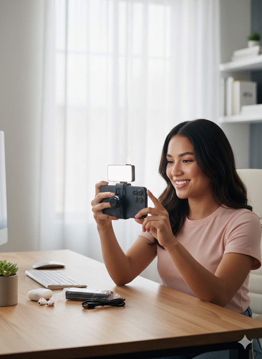 Luz LED Recargable para Celular con Soporte y Control de Brillo Yoyoso