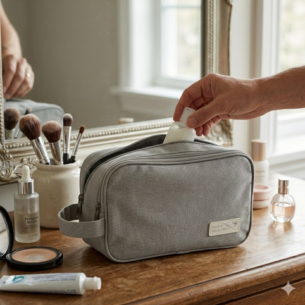 Neceser de Viaje Organizador de Tela Gris con Doble Compartimento- Yoyoso