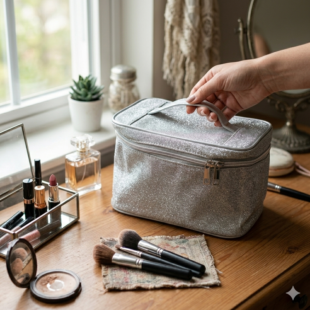 Neceser de Maquillaje Glitter Plateado- Yoyoso