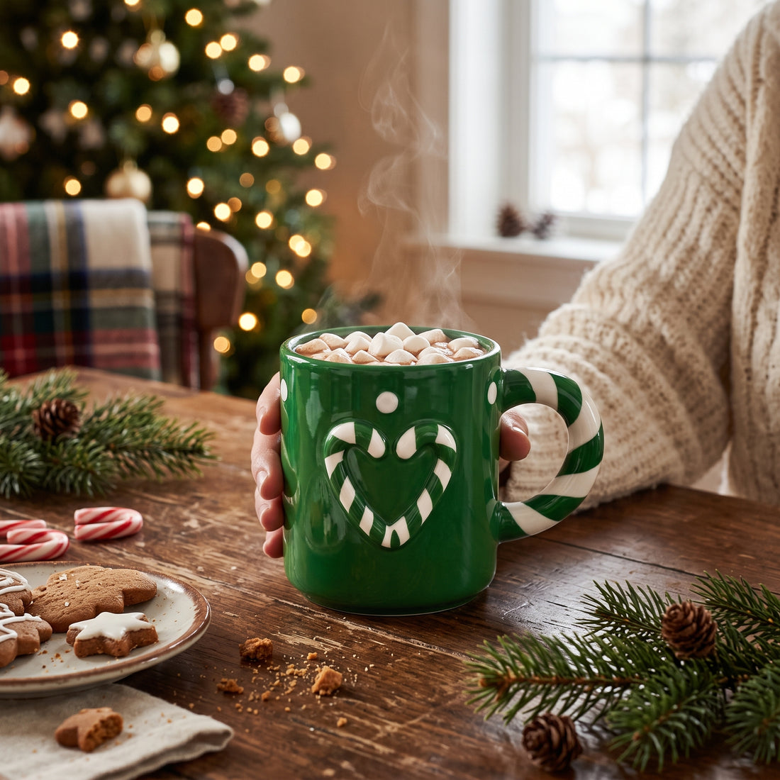 Taza Navideña Corazón Candy Cane Verde 370 ml Yoyoso