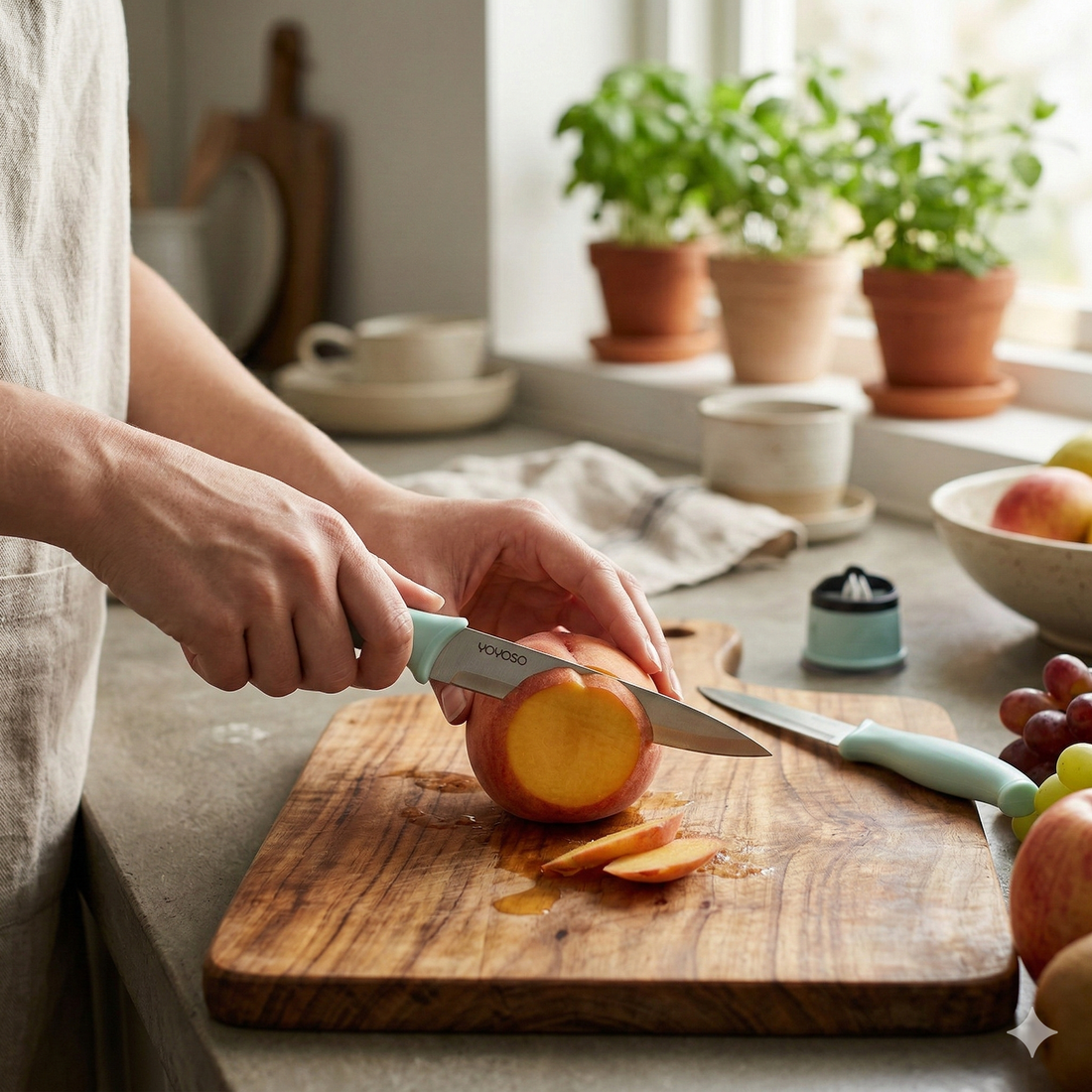 Set de Cuchillos para Fruta con Afilador Manual 3 Piezas Yoyoso