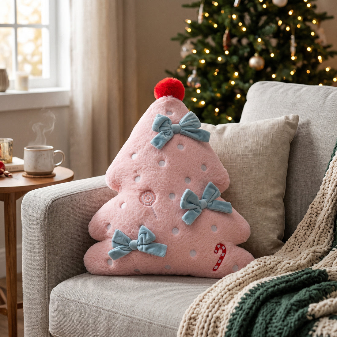 Cojín Decorativo Árbol de Navidad Rosa Yoyoso