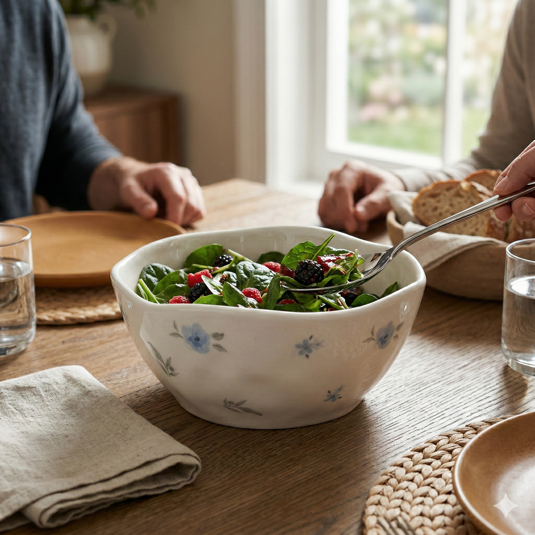 Tazón de Cerámica Orgánica con Detalles de Flores Azules Yoyoso