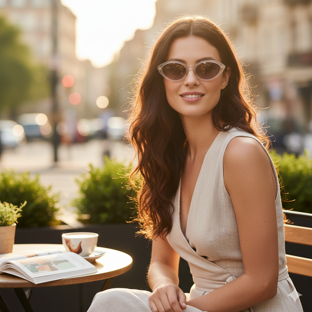 Gafas de Sol Mujer Estilo Cat Eye Color Beige Lentes Degradé Yoyoso