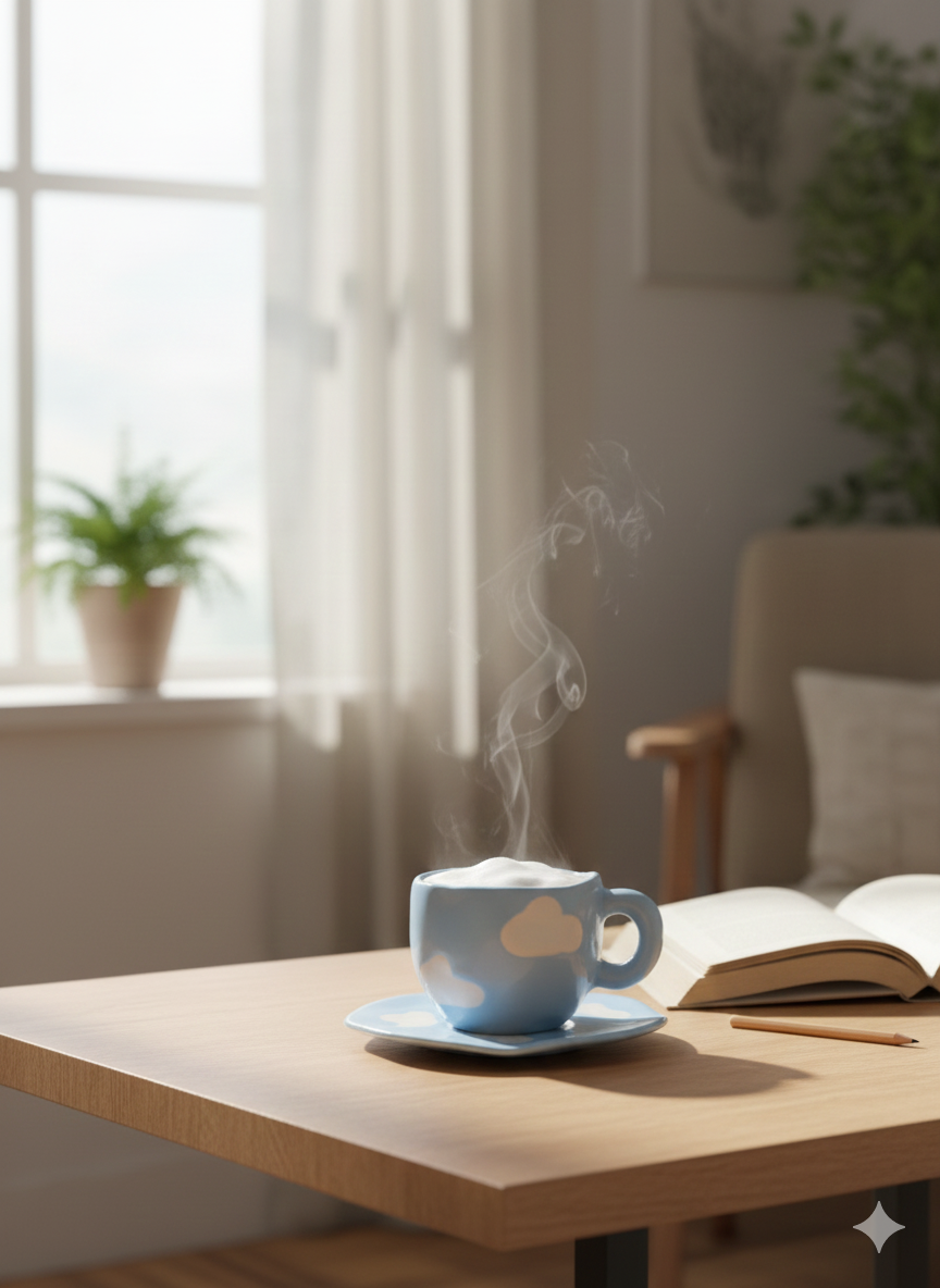 Set de Taza y Plato de Cerámica Diseño Artesanal de Nubes de 250ml Yoyoso