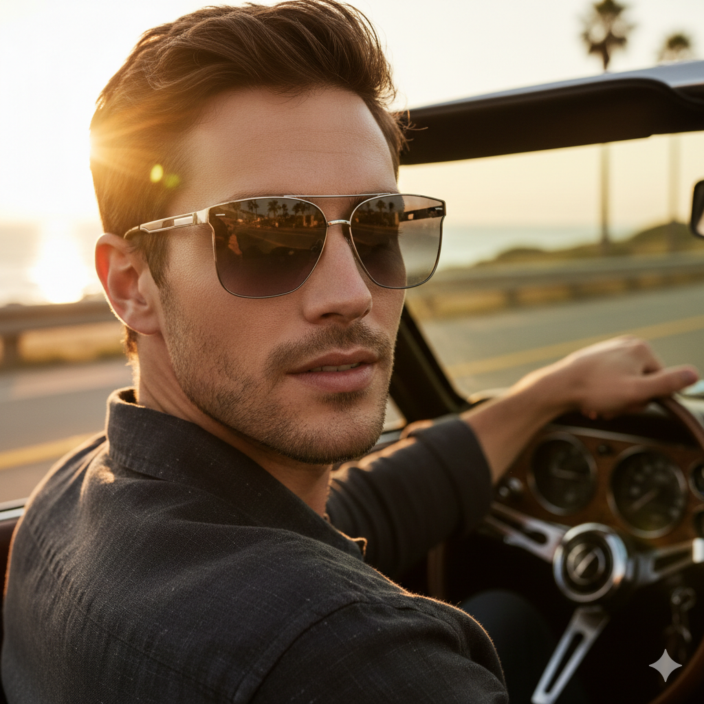 Gafas de Sol Unisex Marco Metálico Plateado Lentes Degradé Gris Yoyoso