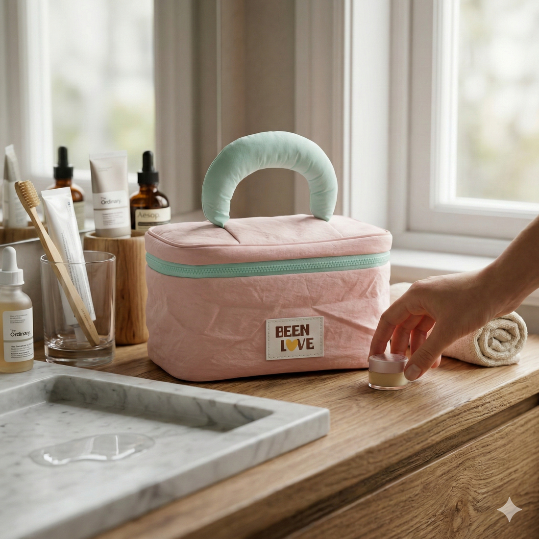 Neceser de Maquillaje de Tela Rosa Yoyoso