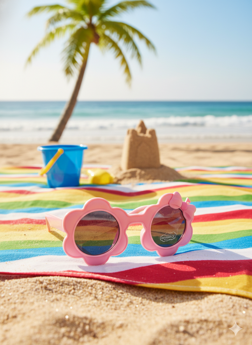 Gafas de Sol Infantiles Diseño Flor Rosa con Moño Lentes Oscuros Yoyoso
