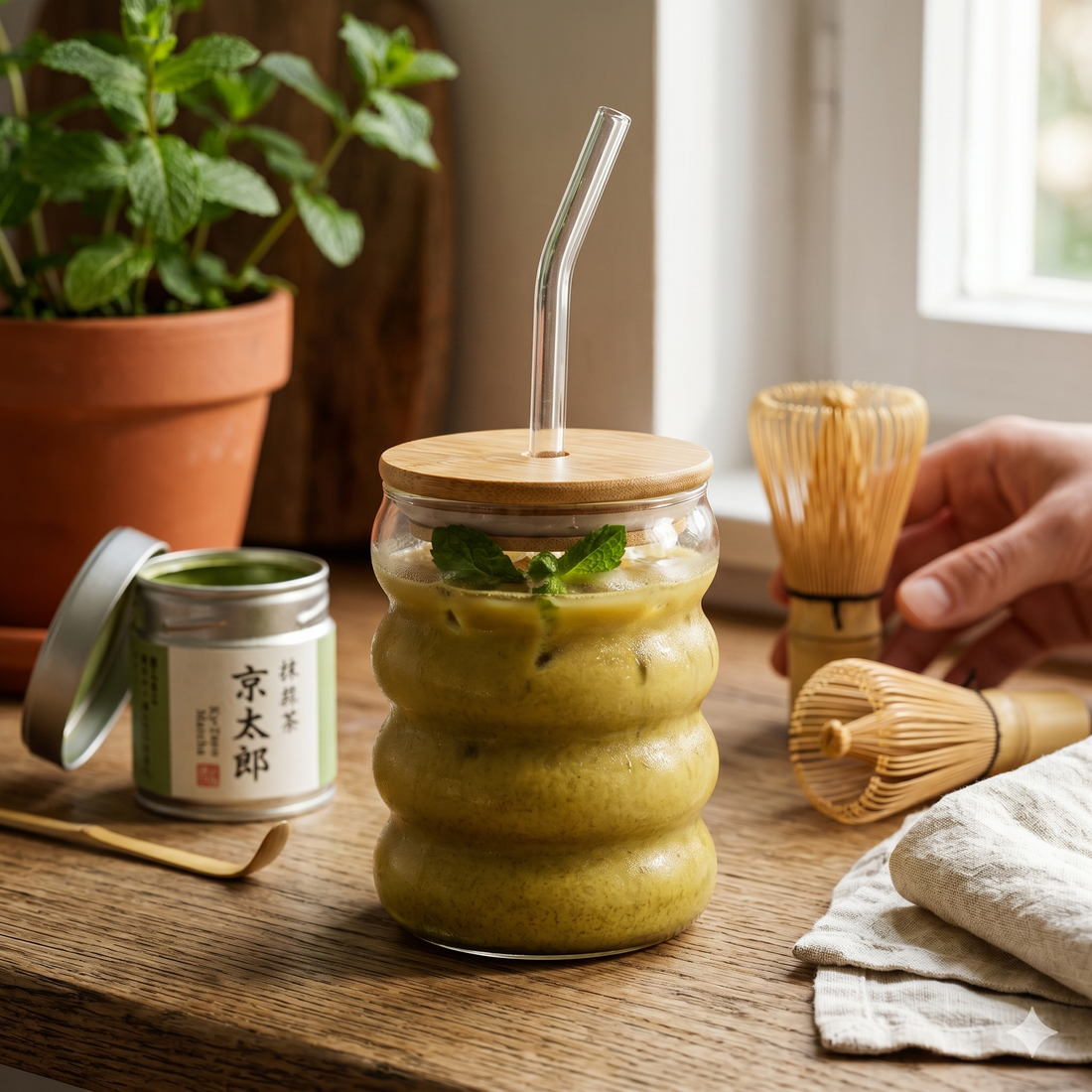Vaso De Vidrio Y Madera Con Pitillo 500 Ml Yoyoso