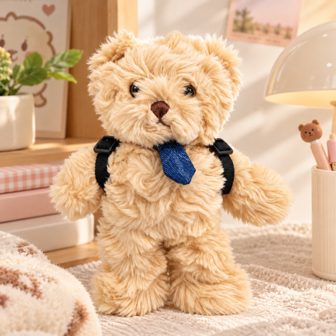 Peluche Oso Beige con Corbata Azul y Mochila 21 cm YOYOSO
