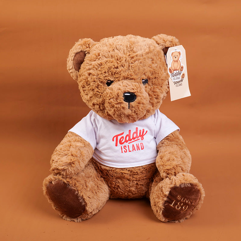 PELUCHE - TEDDY ISLAND - CAMISA BLANCA   LETRAS NARANJA- 35CM