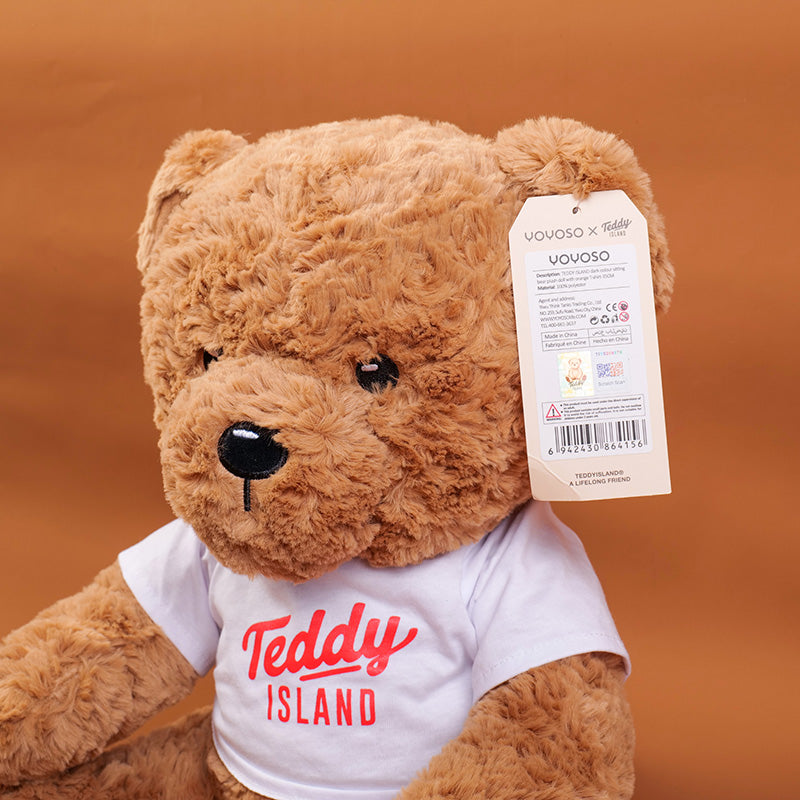 PELUCHE - TEDDY ISLAND - CAMISA BLANCA   LETRAS NARANJA- 35CM