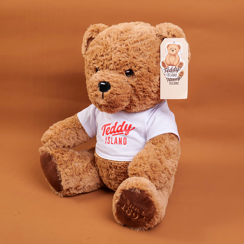 PELUCHE - TEDDY ISLAND - CAMISA BLANCA   LETRAS NARANJA- 35CM