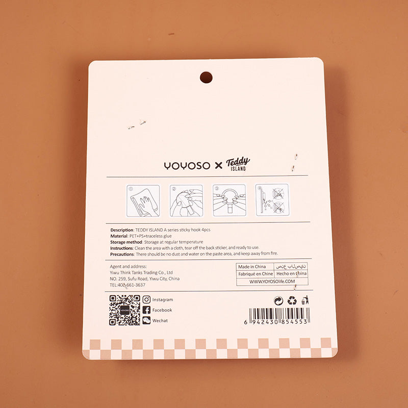 GANCHOS ADHESIVOS - TEDDY ISLAND - 4 PCS