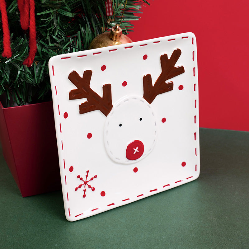 PLATO DE CERAMICA CUADRADO NAVIDEÑO - RENO