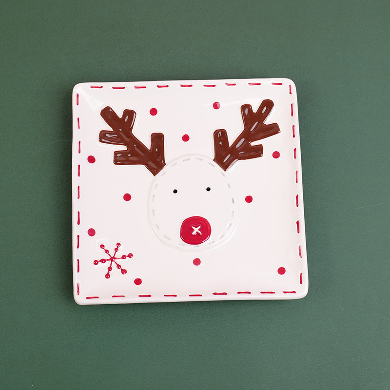 PLATO DE CERAMICA CUADRADO NAVIDEÑO - RENO