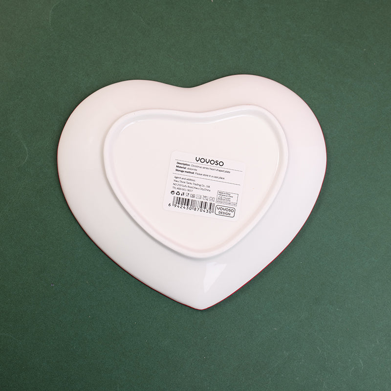 PLATO DE CERAMICA NAVIDEÑO EN FORMA DE CORAZON  - MUÑECO DE NIEVE