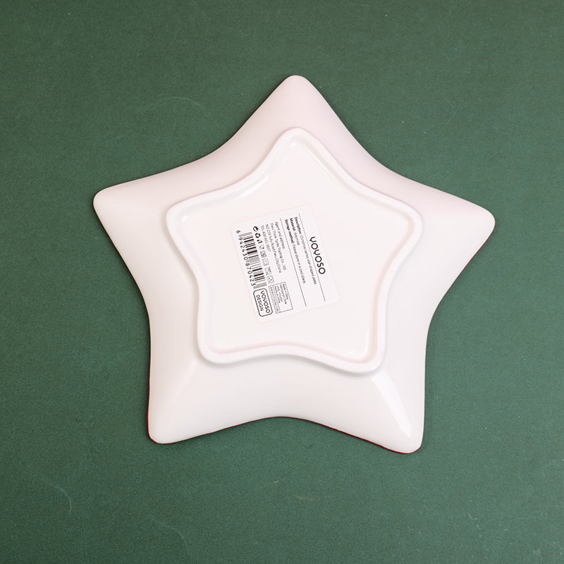 PLATO DE CERAMICA NAVIDEÑO EN FORMA DE ESTRELLA  - MUÑECO DE NIEVE