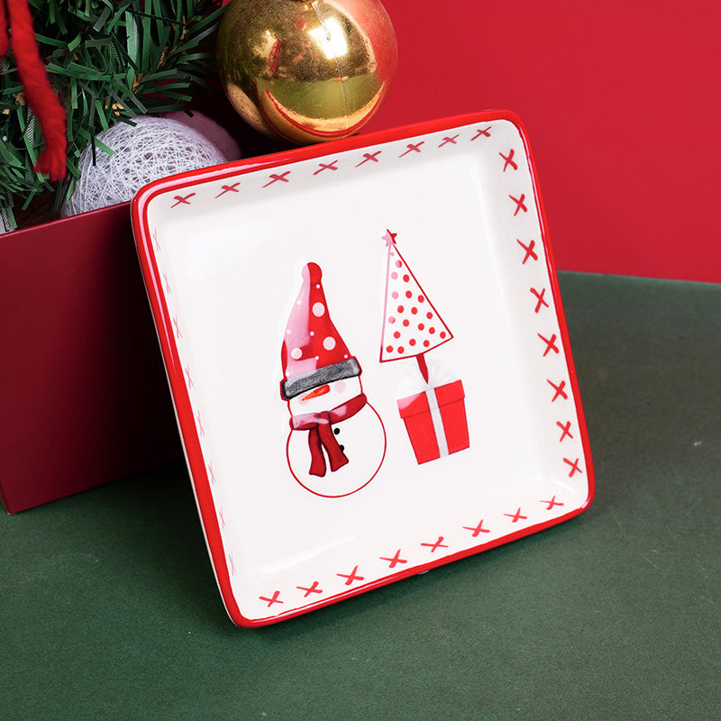 PLATO DE CERAMICA NAVIDEÑO  - MUÑECO DE NIEVE