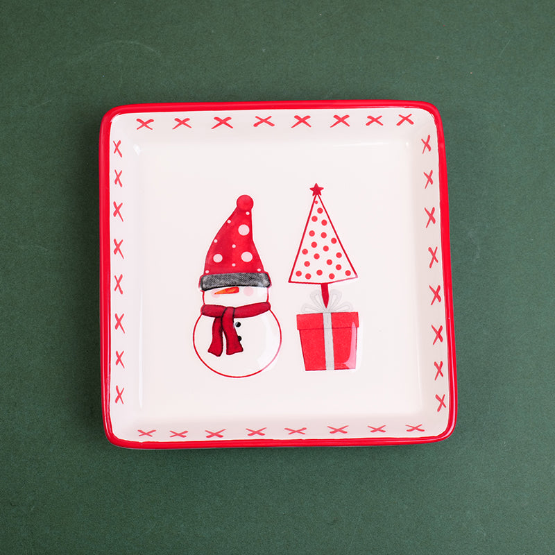 PLATO DE CERAMICA NAVIDEÑO  - MUÑECO DE NIEVE