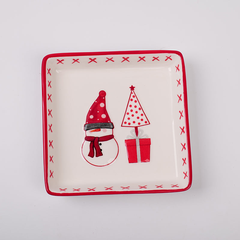 PLATO DE CERAMICA NAVIDEÑO  - MUÑECO DE NIEVE