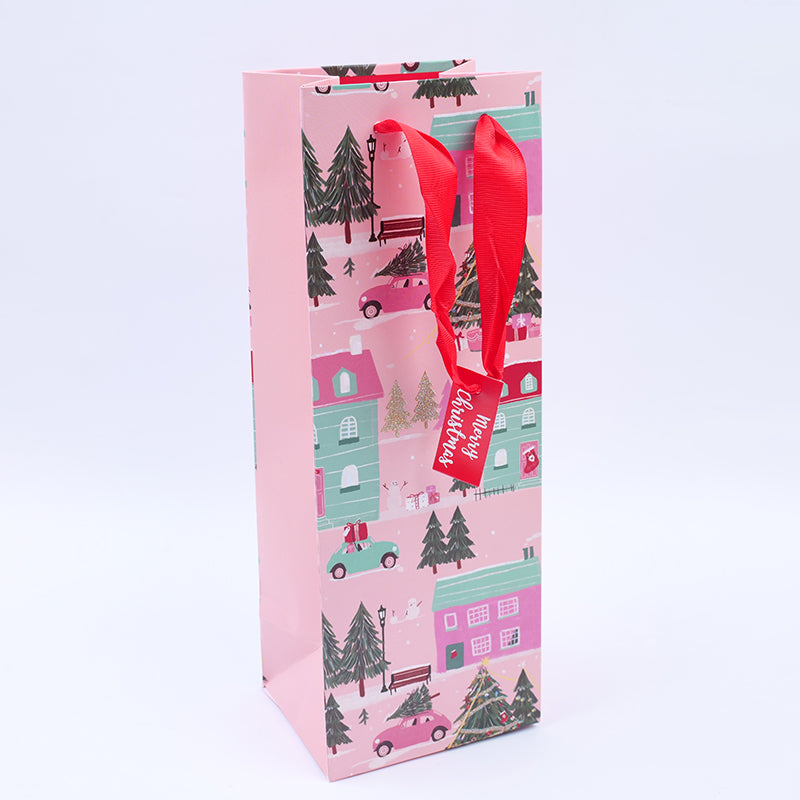 BOLSA DE REGALO NAVIDEÑA ROSADA - VINO