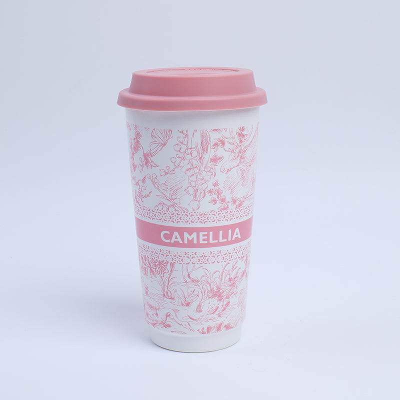 TAZA DE CAFE CON TAPA - FLORES
