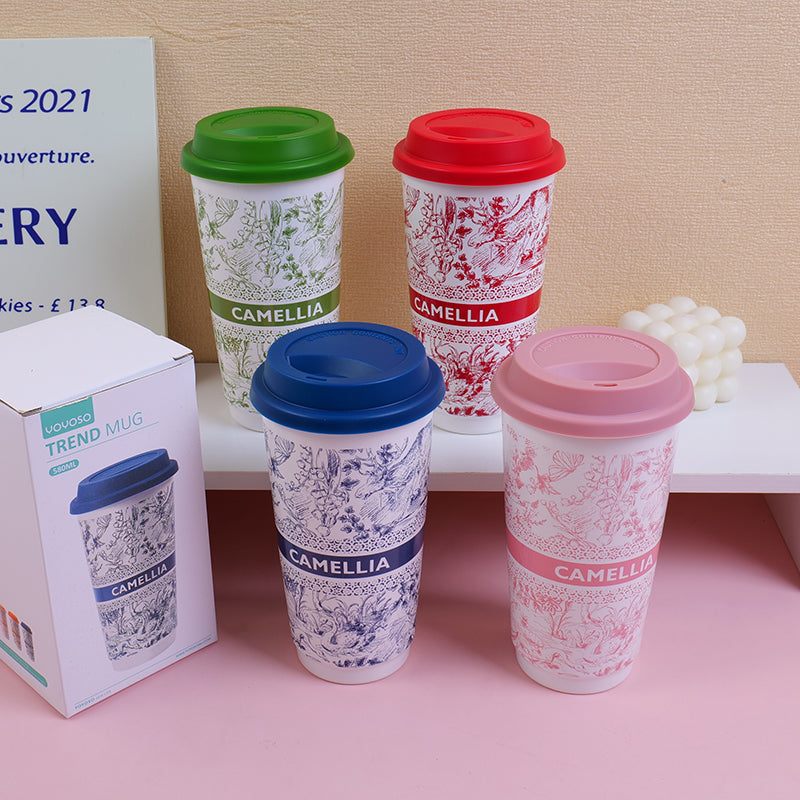 TAZA DE CAFE CON TAPA - FLORES