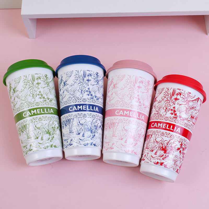 TAZA DE CAFE CON TAPA - FLORES