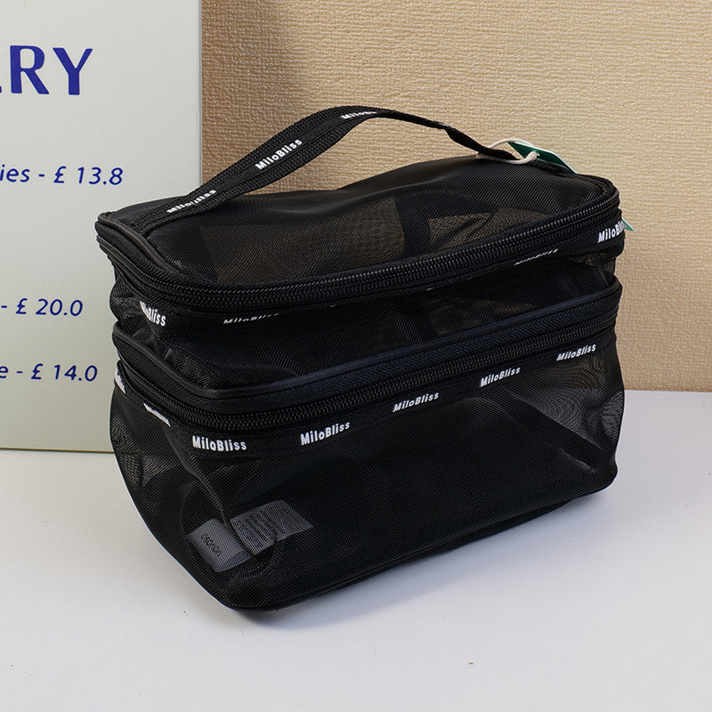 NECESER GRANDE CON DOBLE COMPARTIMIENTO - NEGRO