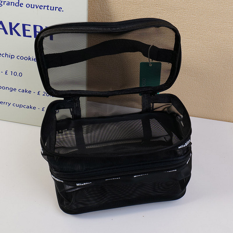 NECESER GRANDE CON DOBLE COMPARTIMIENTO - NEGRO