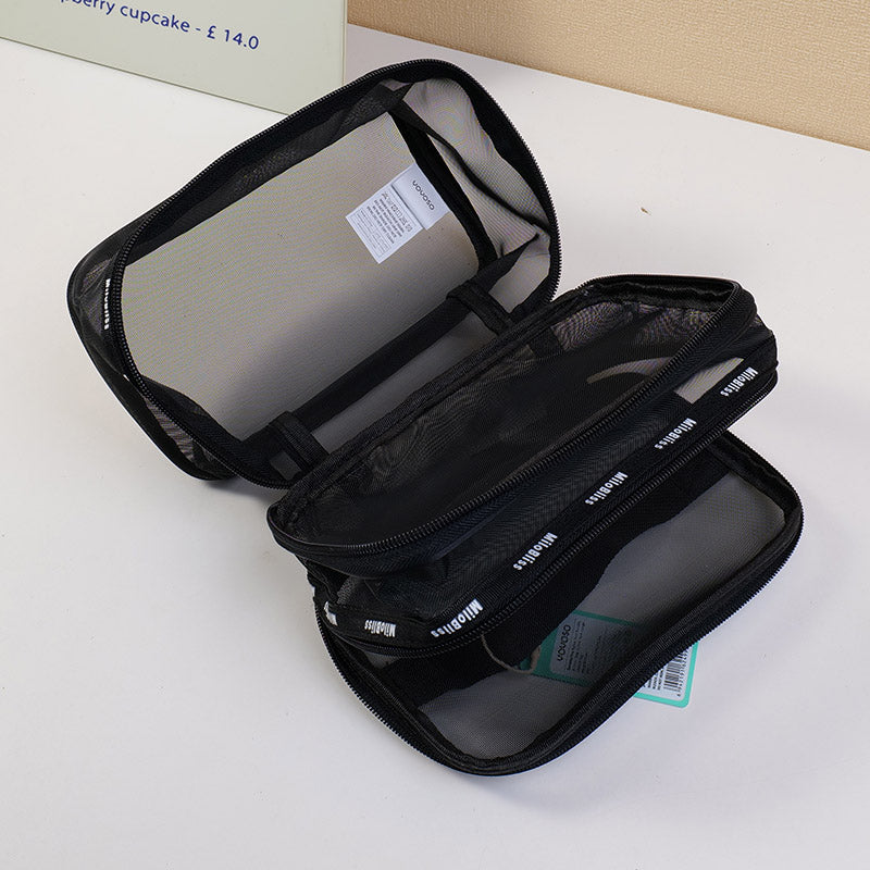 NECESER GRANDE CON DOBLE COMPARTIMIENTO - NEGRO