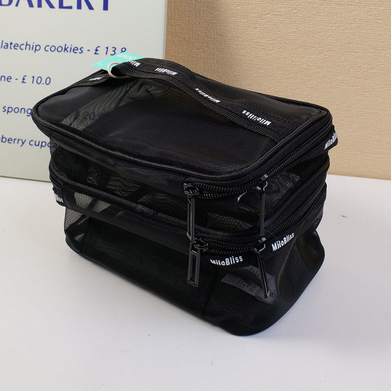 NECESER GRANDE CON DOBLE COMPARTIMIENTO - NEGRO