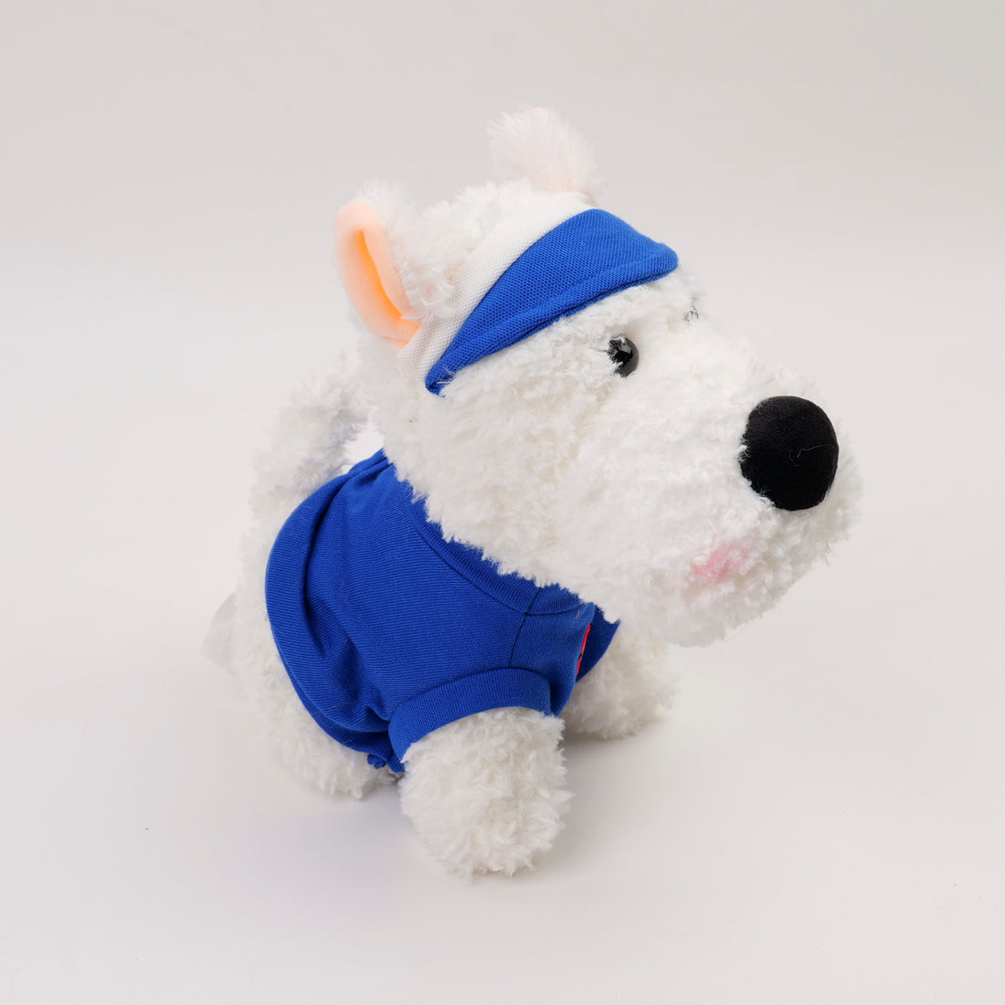 PELUCHE DE PERRITO BLANCO - CAMISA AZUL 22CM