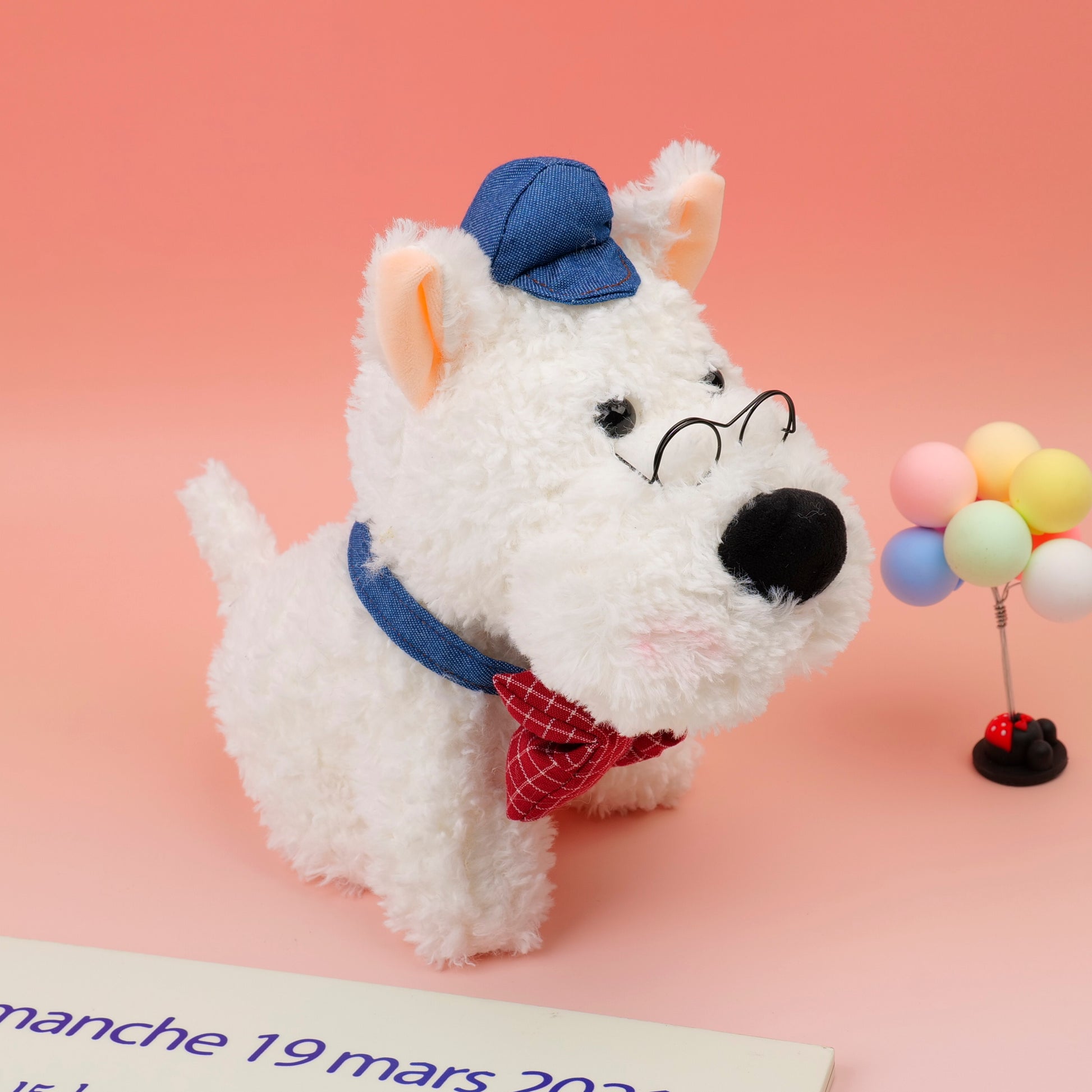 PELUCHE DE PERRITO BLANCO CON LENTES 22CM