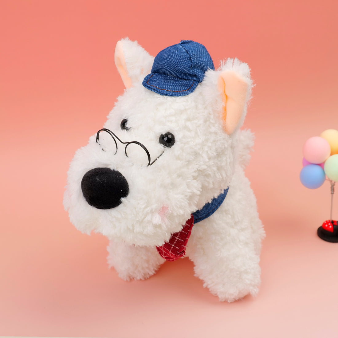 PELUCHE DE PERRITO BLANCO CON LENTES 22CM