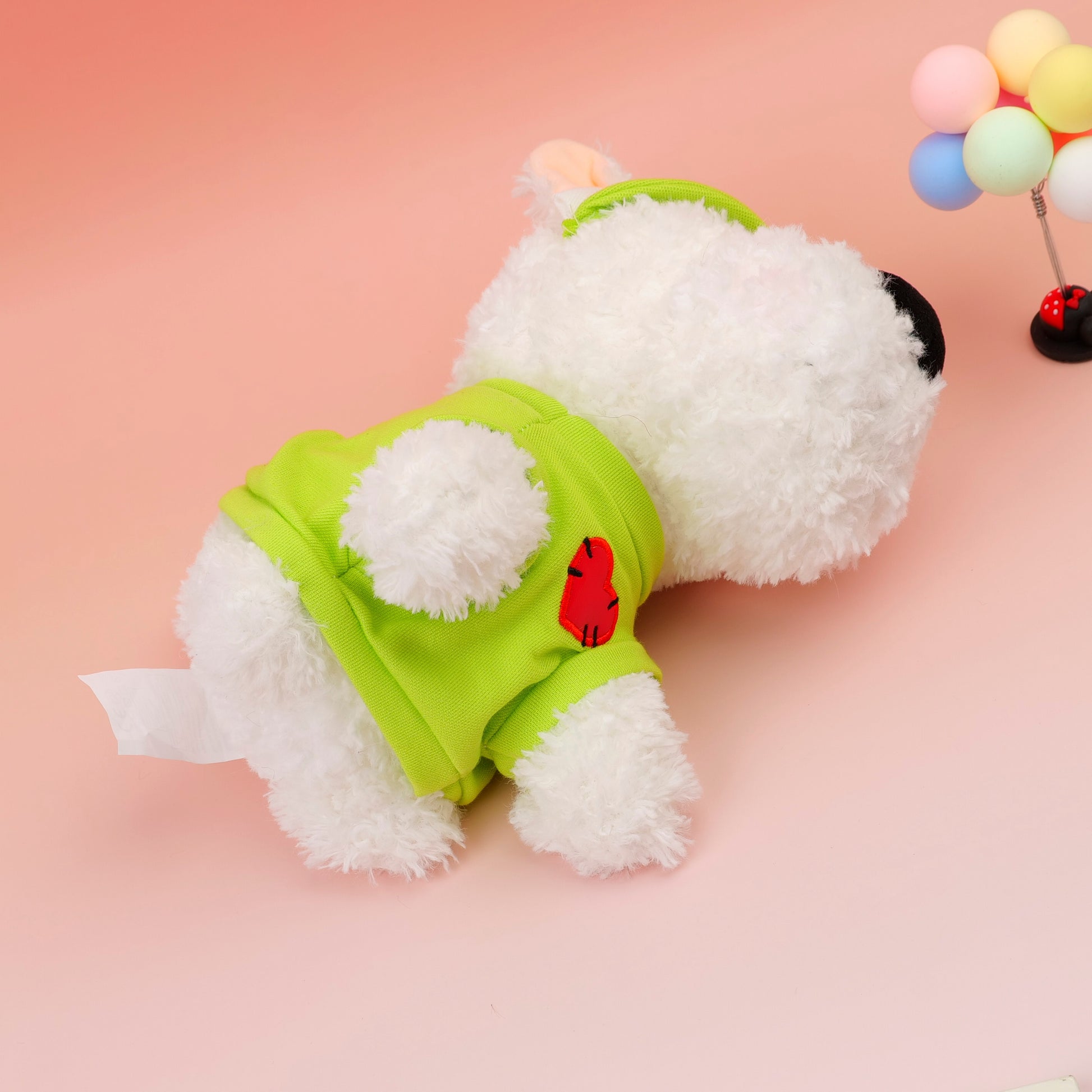 PELUCHE DE PERRITO BLANCO - CAMISA VERDE 22CM