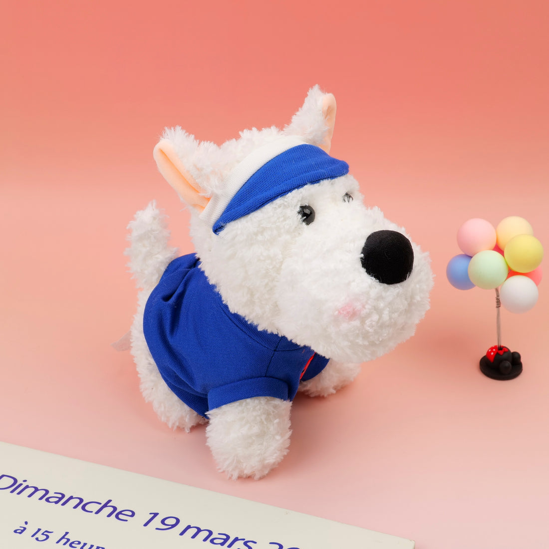 PELUCHE DE PERRITO BLANCO - CAMISA AZUL 22CM