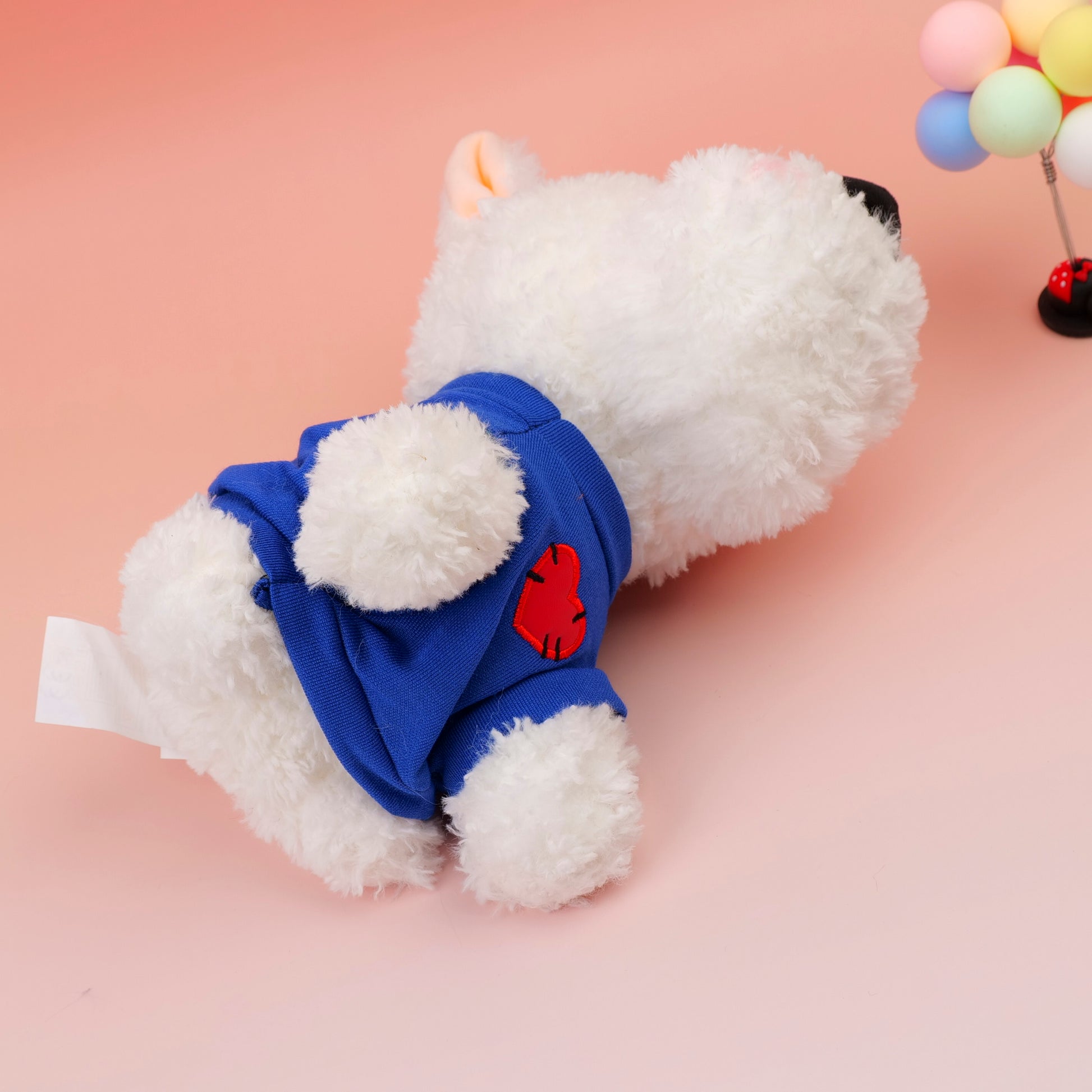 PELUCHE DE PERRITO BLANCO - CAMISA AZUL 22CM