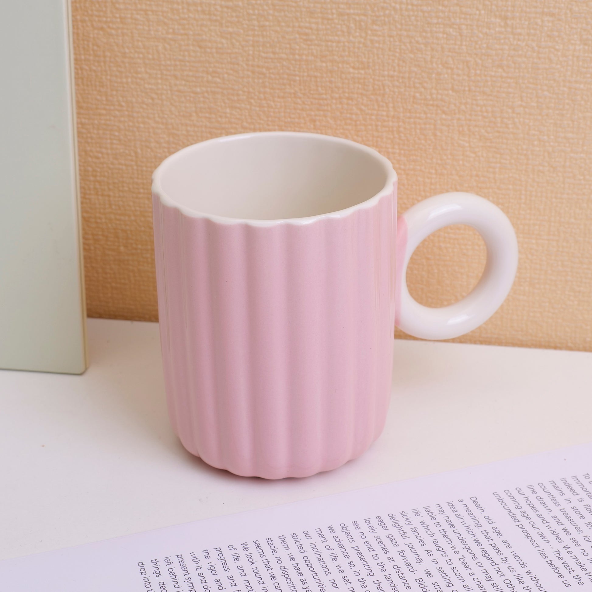 TAZA CON RAYAS 380ML - ROSADA