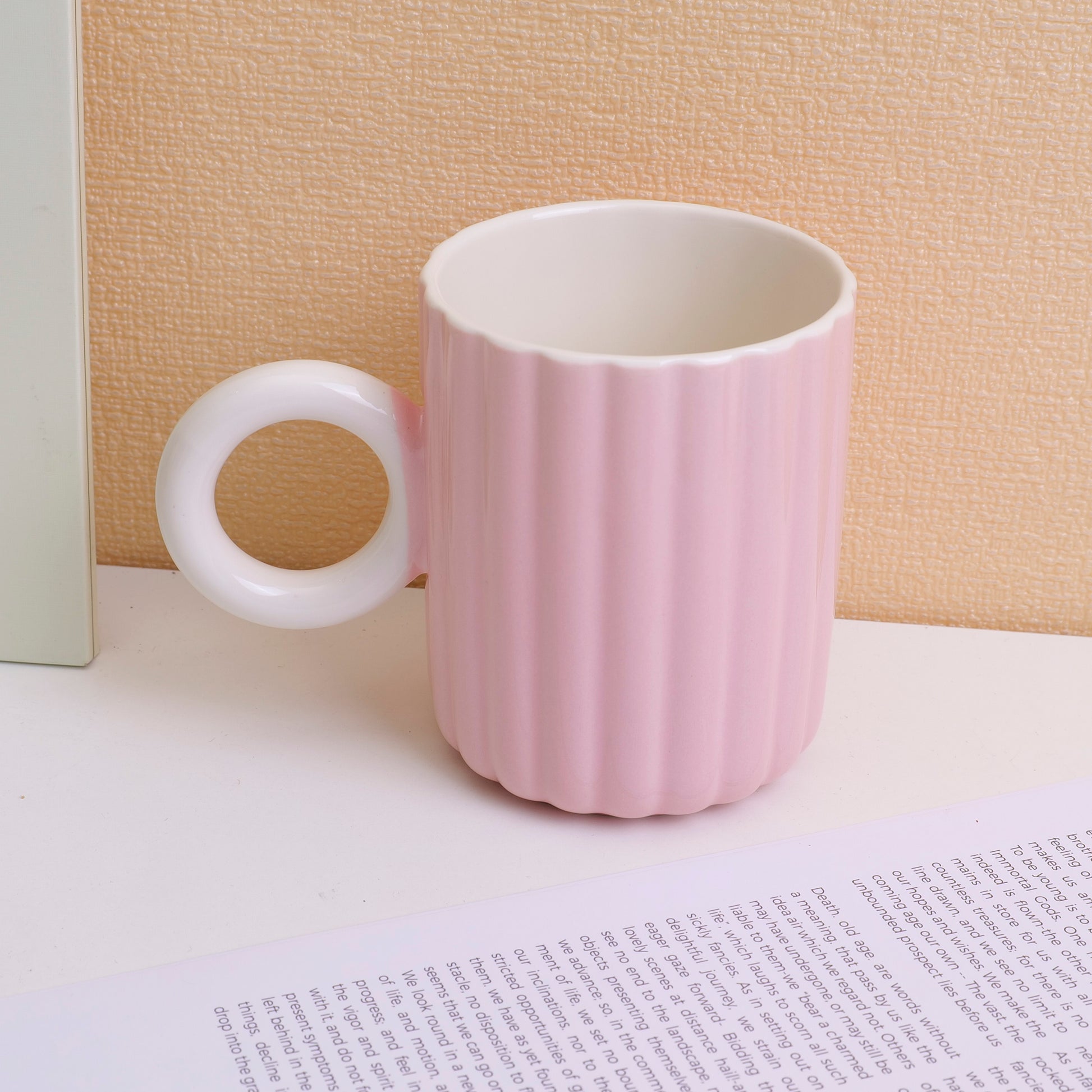 TAZA CON RAYAS 380ML - ROSADA