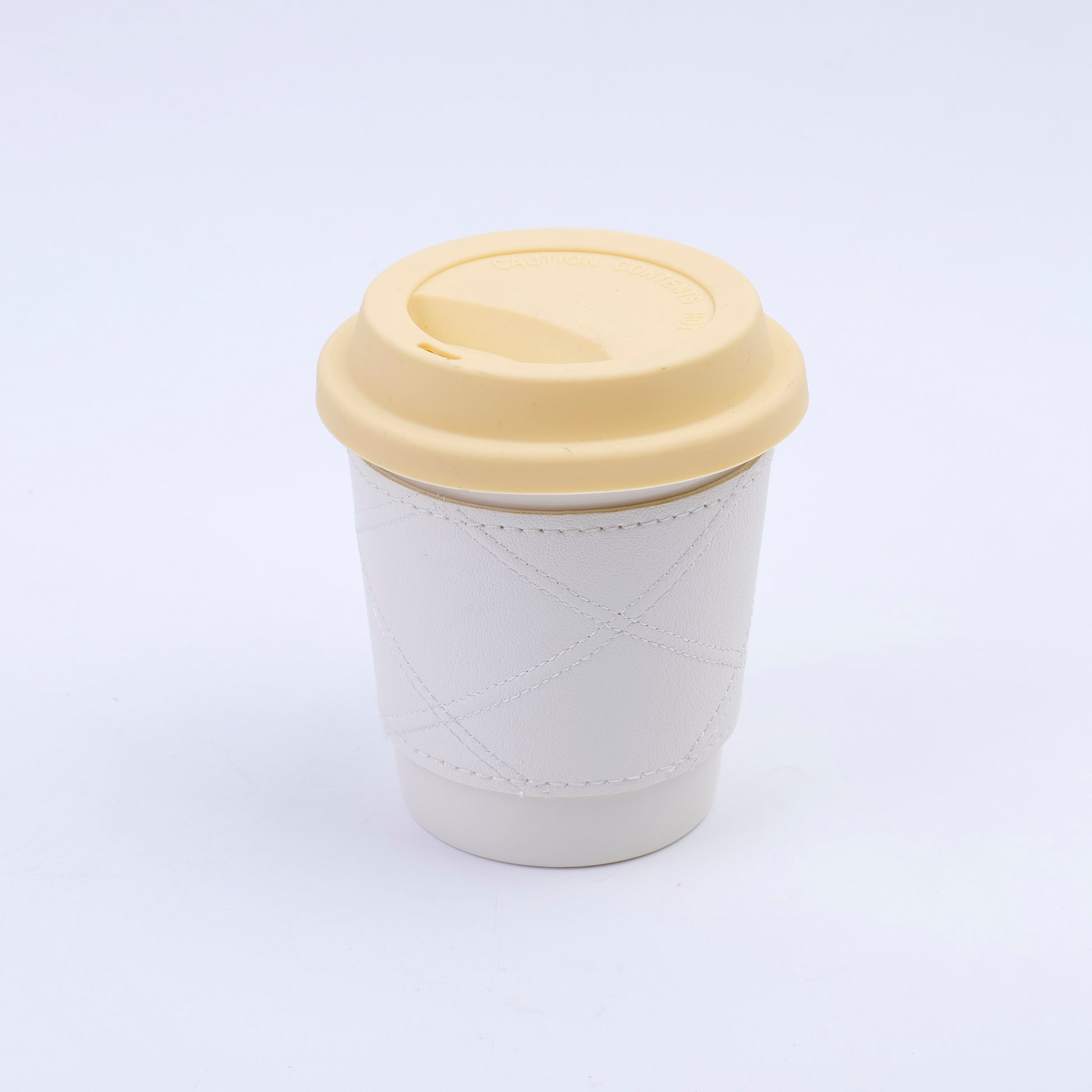 TAZA DE CAFÉ CON FORRO EN CUERO - BLANCO