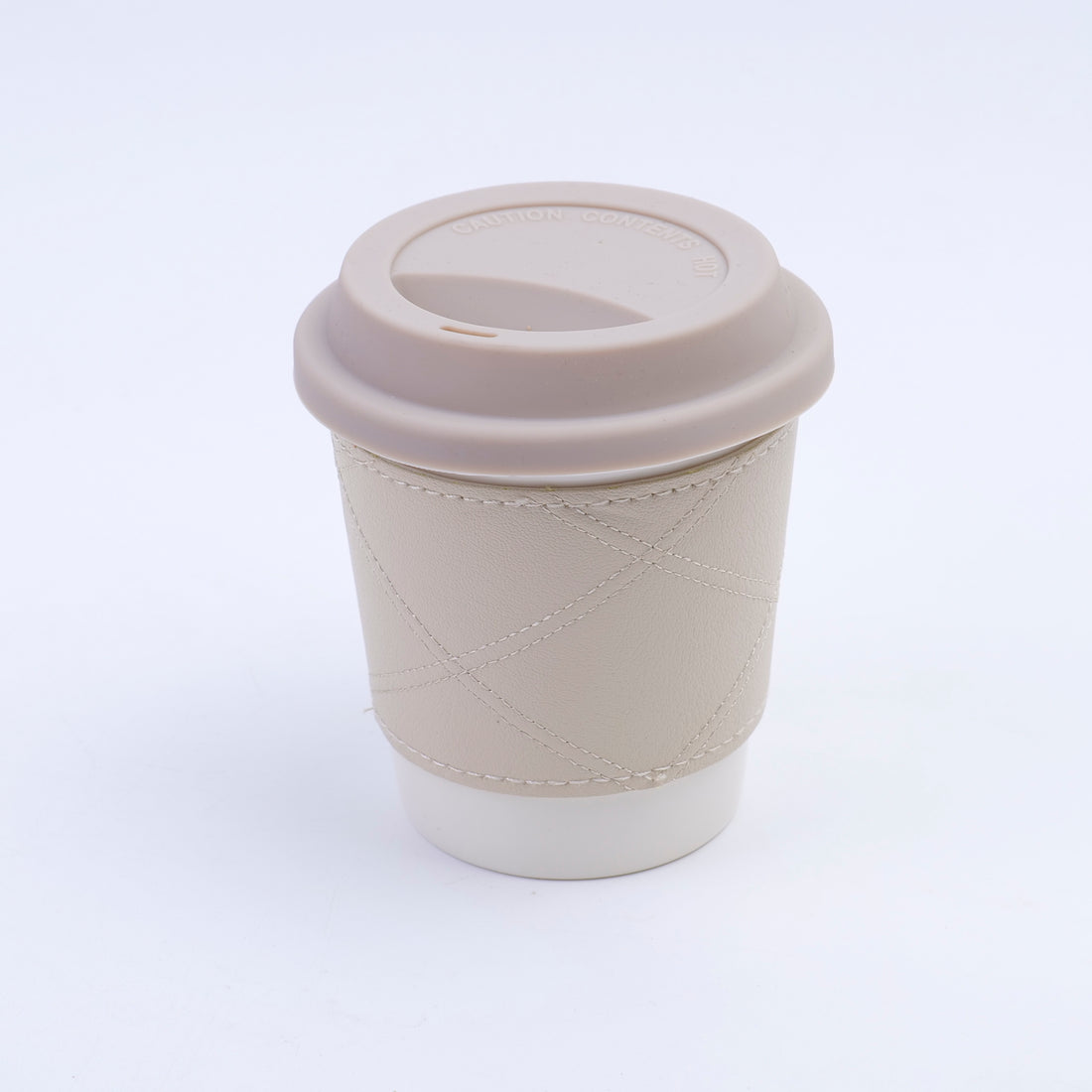 TAZA DE CAFÉ CON FORRO EN CUERO - GRIS