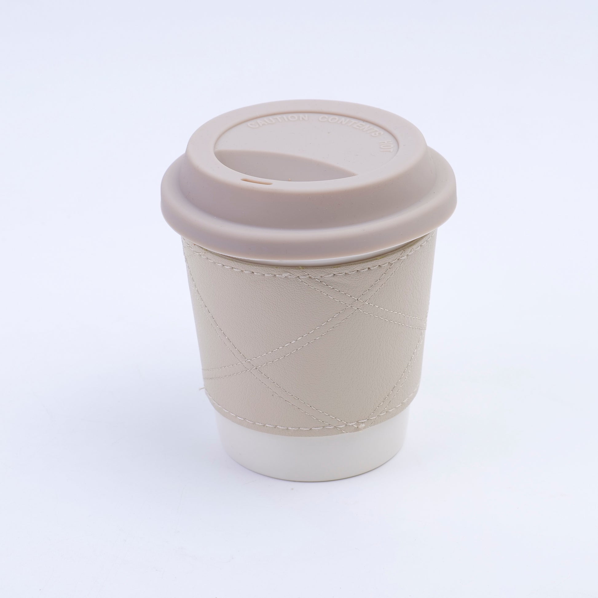 TAZA DE CAFÉ CON FORRO EN CUERO - GRIS