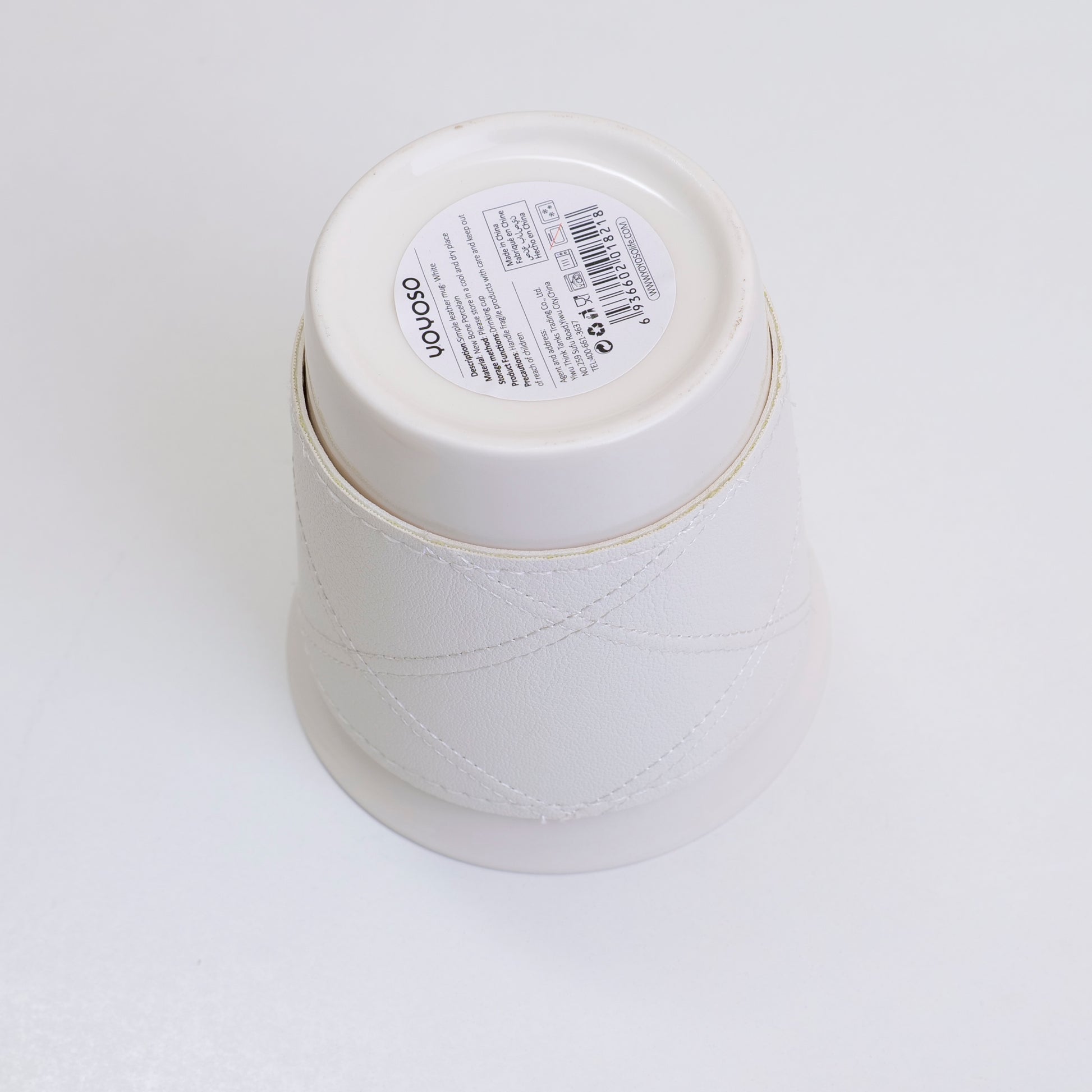 TAZA DE CAFÉ CON FORRO EN CUERO - BLANCO