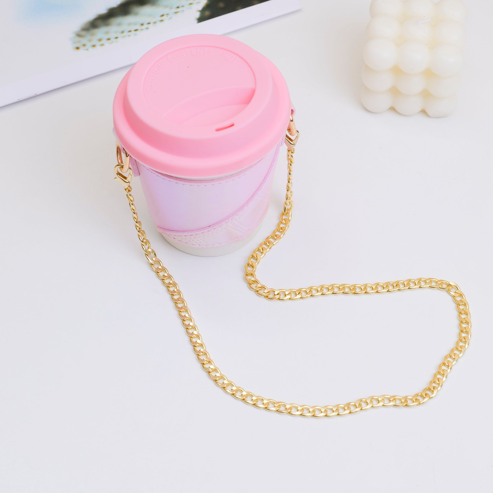 TAZA DE CAFÉ CON CADENA - ROSADA