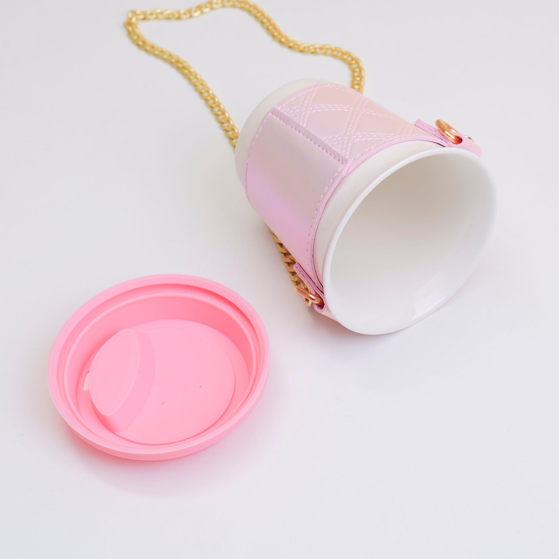 TAZA DE CAFÉ CON CADENA - ROSADA