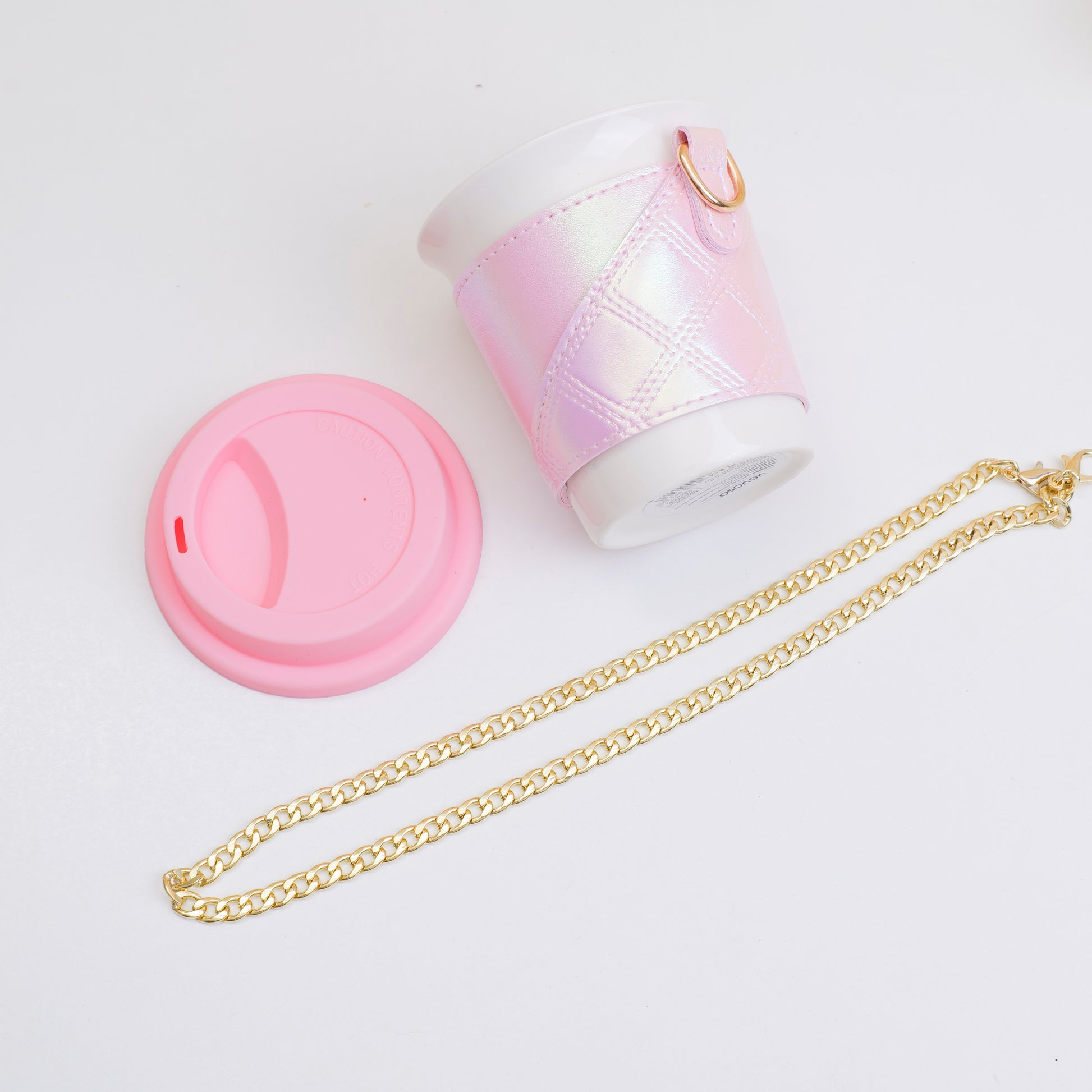 TAZA DE CAFÉ CON CADENA - ROSADA