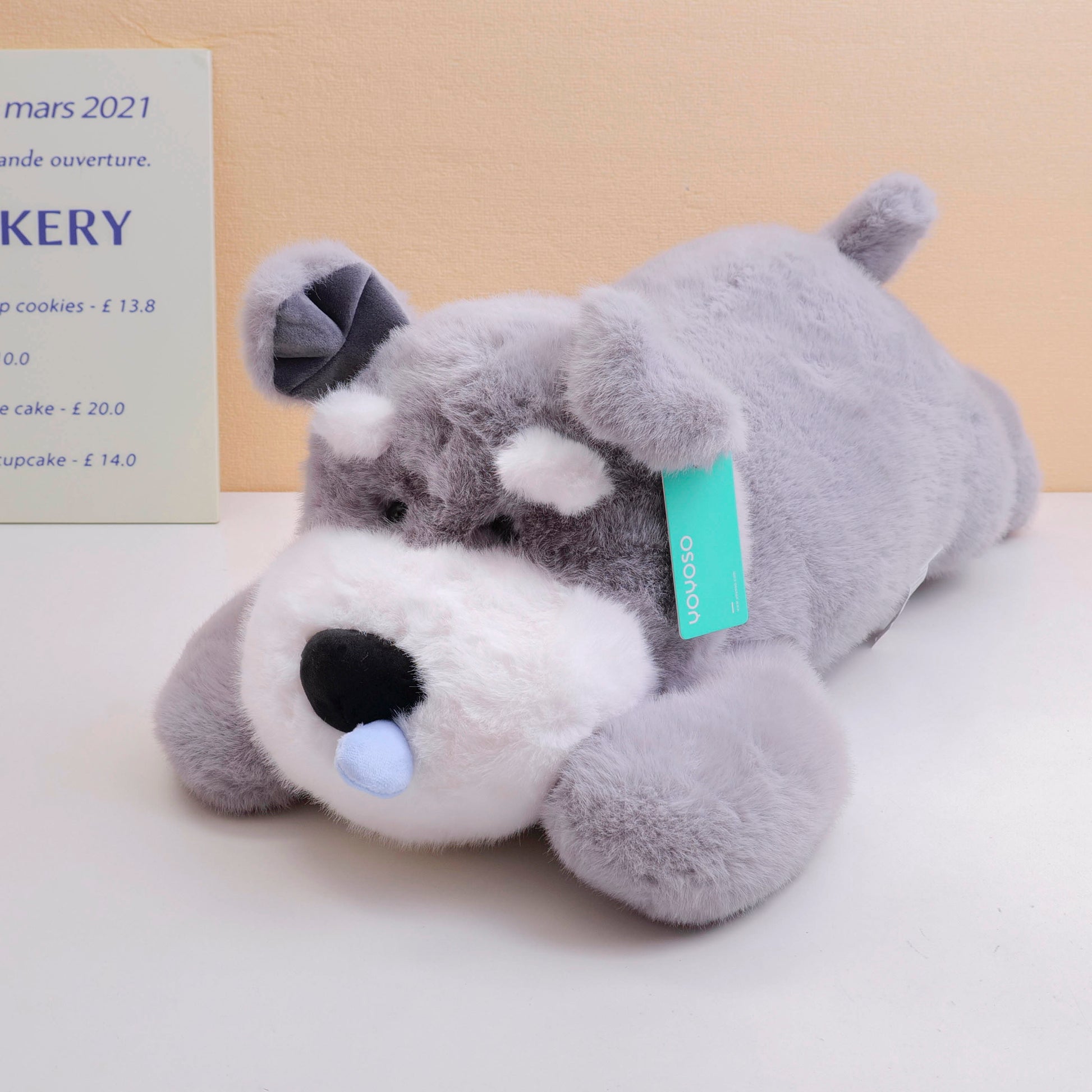 FIGURA DECORATIVAS - PERRITO SCHNAUZER ACOSTADO - 60CM